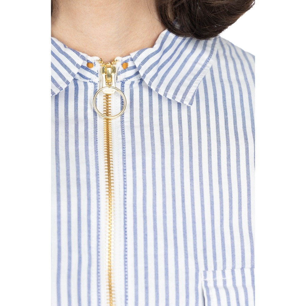 Kapital Drizzler Work Shirt Women's 3 Blue/White Ox Stripe Long Sleeve Zip Front - Picture 2 of 12